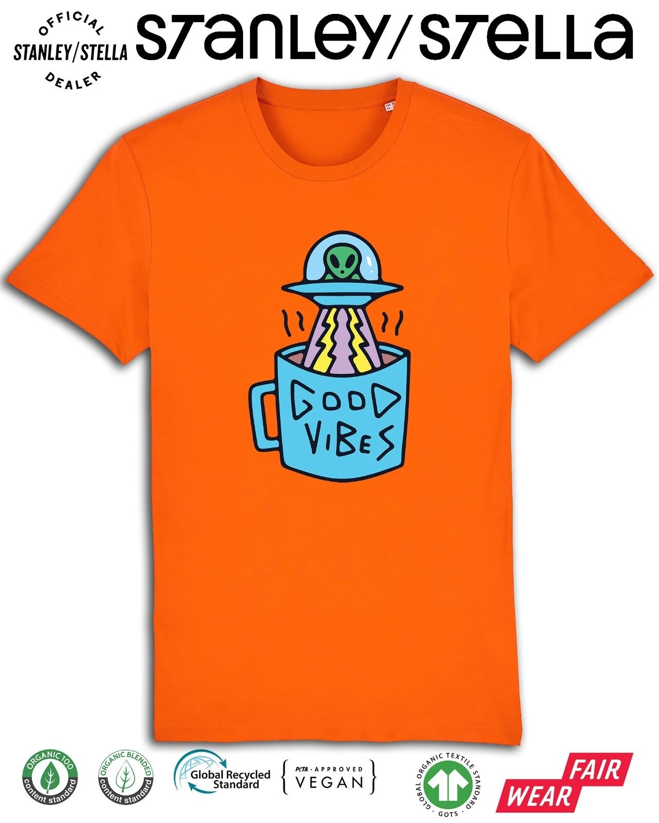 Mens ALIEN Good Vibes T-Shirt UFO Space Invasion  Premium Quality Aliens