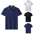 Men Contrast Trim Short Sleeve Lapel V Neck T Shirt for Business Casual Use