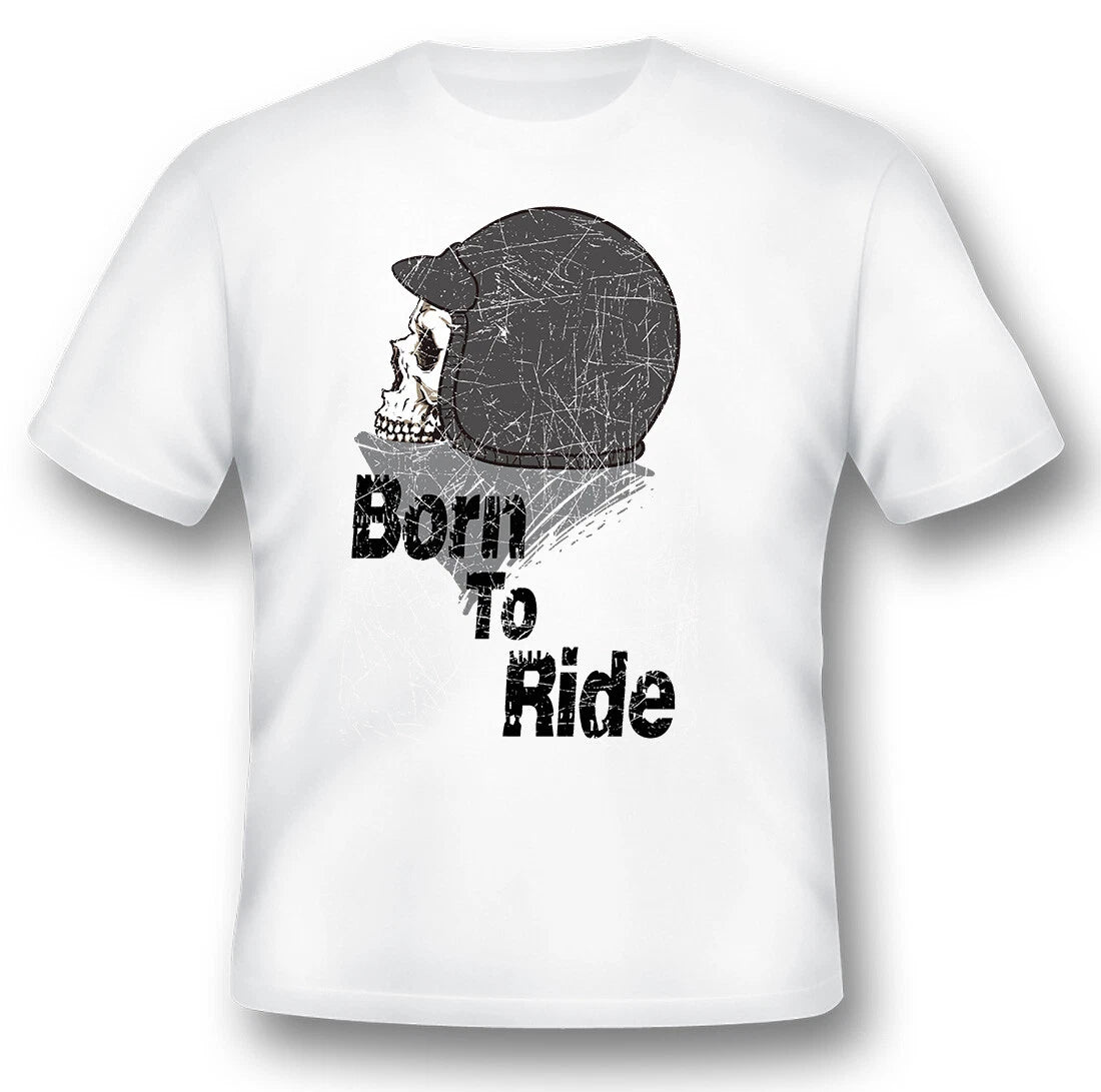 Born to ride skull helmet black or white tee