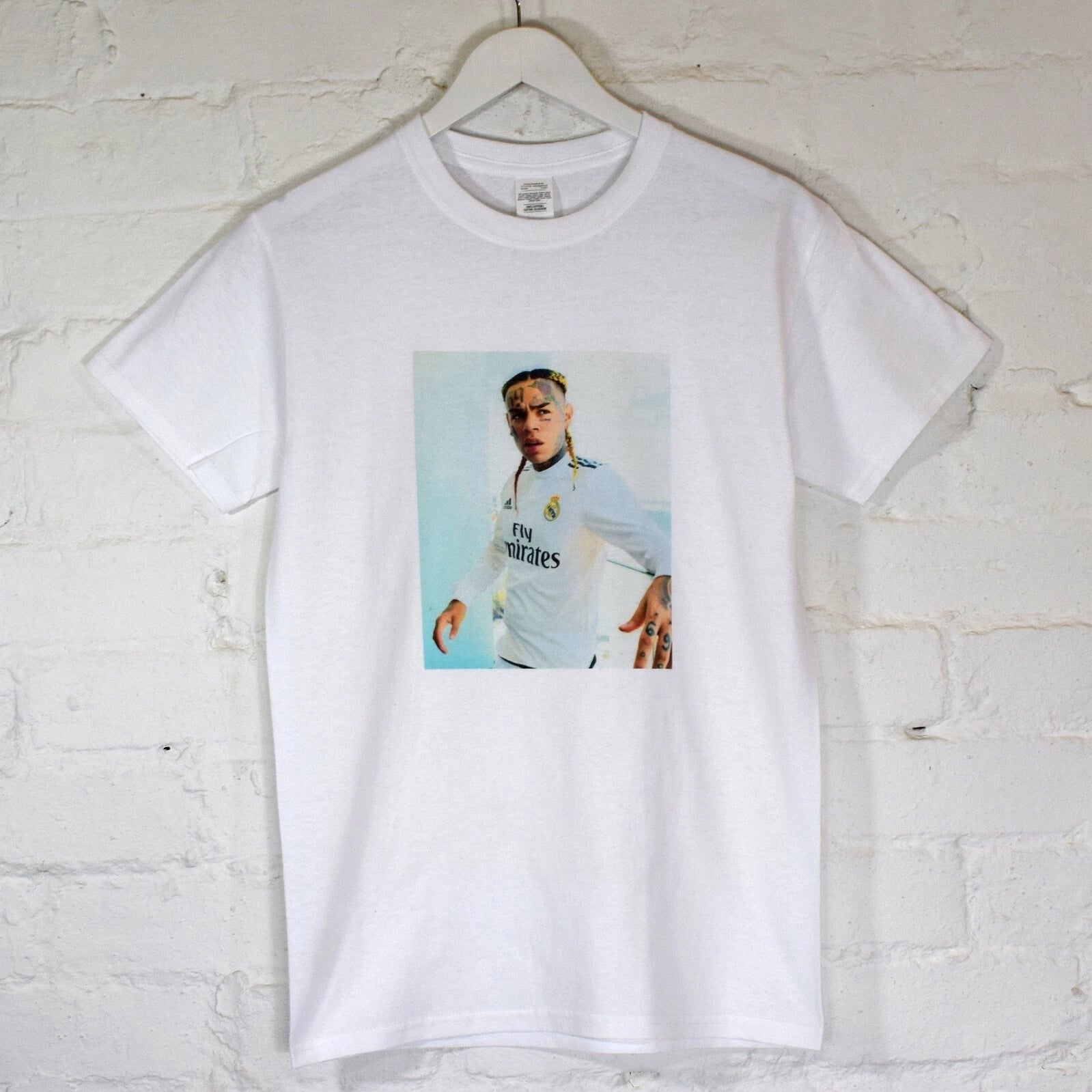 Actual Fact Tekashi 6ix9ine Real Madrid T-shirt Hip hop Rapper White Tee