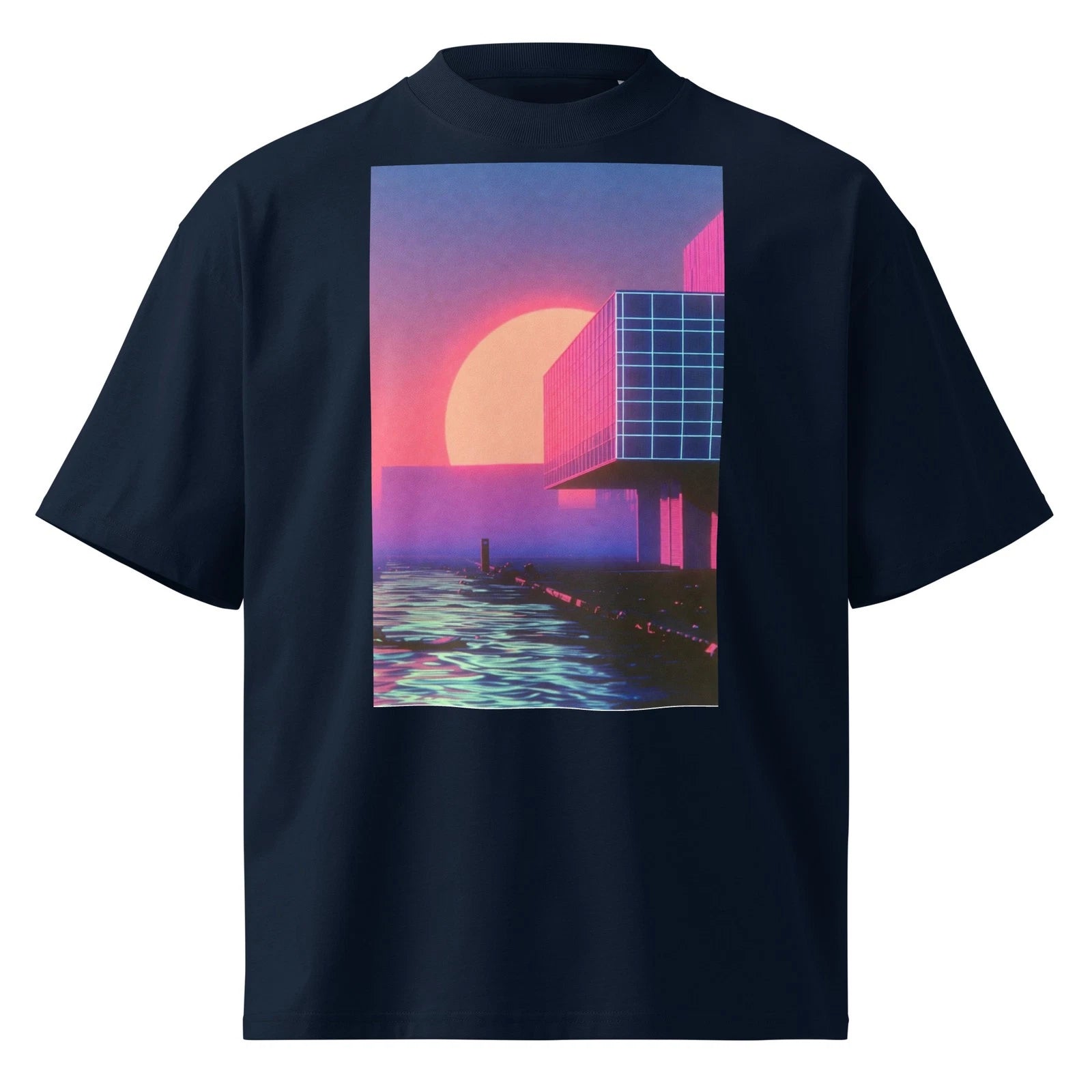 Unisex organic oversized high neck t-shirt Vaporwave Sunset