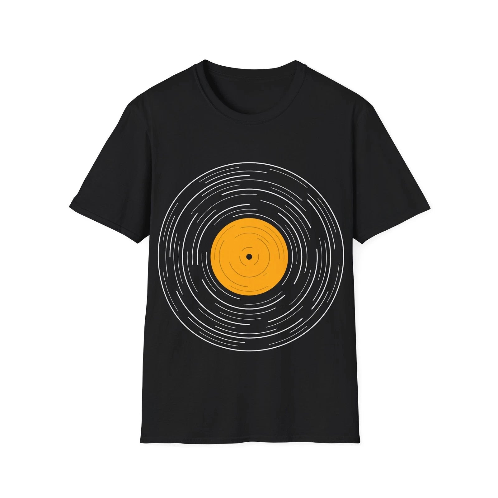 Vinyl Album T-Shirt, Line Art Design, Retro Music Graphic Tee, Regular Fit Top