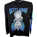 Betty Boop Long Sleeve Shirt Mens S Small Black Blue Flames Biker Motorcycle Tee