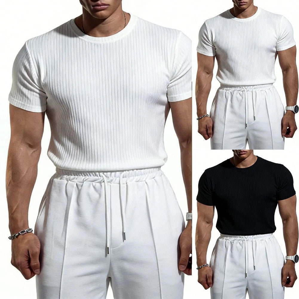 Slim Fit T-Shirt Crew Neck Tee Gym Training Lightweight 95% Polyester 5% Spandex