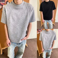 Loose Fit Men's T-Shirt Short Sleeve Solid Color Splicing Design Streetwear Top