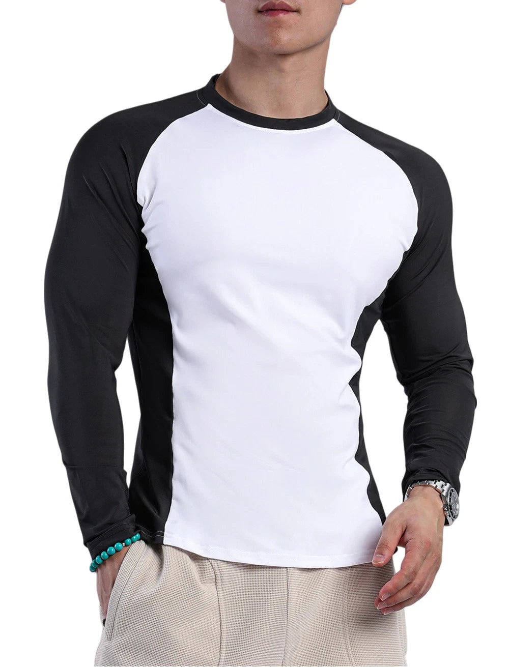 Mens Muscle Cut Raglan T Shirts with Long Sleeve Fitness Workout Slim Fit Tops