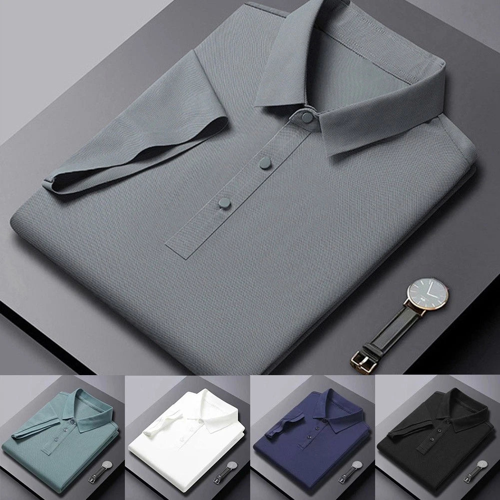 Turn Down Collar Button T-Shirt for Men Short Sleeve Korean Streetwear Top