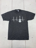 Custom Graphic Guitar Heartbeat Short Sleeve Shirt Grey Adult Size Small