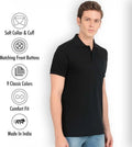 T shirt Solid Black Cotton Unique Boy Casual Regular Fit Polo Collar Formal Wear