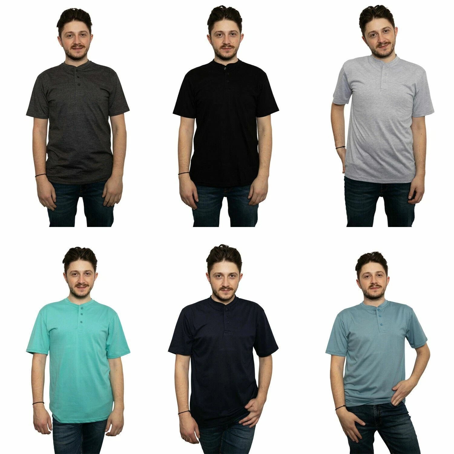Urban fit Men Henley T-Shirt Plain Short Sleeve Grandad Collar Top Summer-(2073)