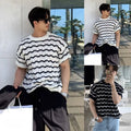 Summer Streetwear Wave Jacquard Tee Korean Hollow Top Regular Fit Nylon Cotton