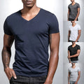 Men's Solid Color V-Neck Short Sleeve Polyester T-Shirt Plus Size M-5XL
