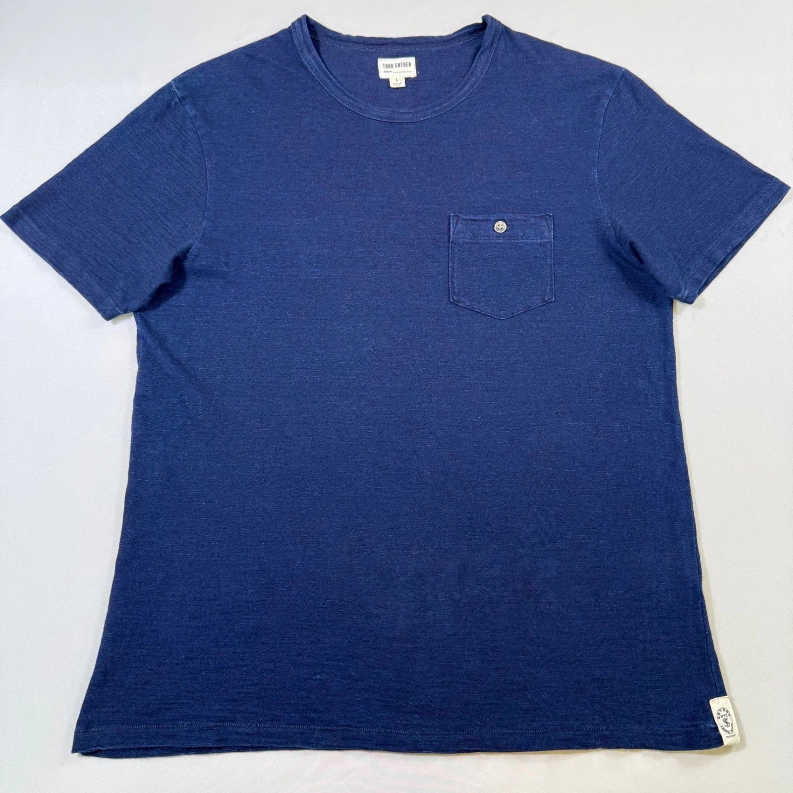 Todd Snyder Shirt Mens Large Navy Blue Slub Knit Cotton Button Pocket Tee Luxury