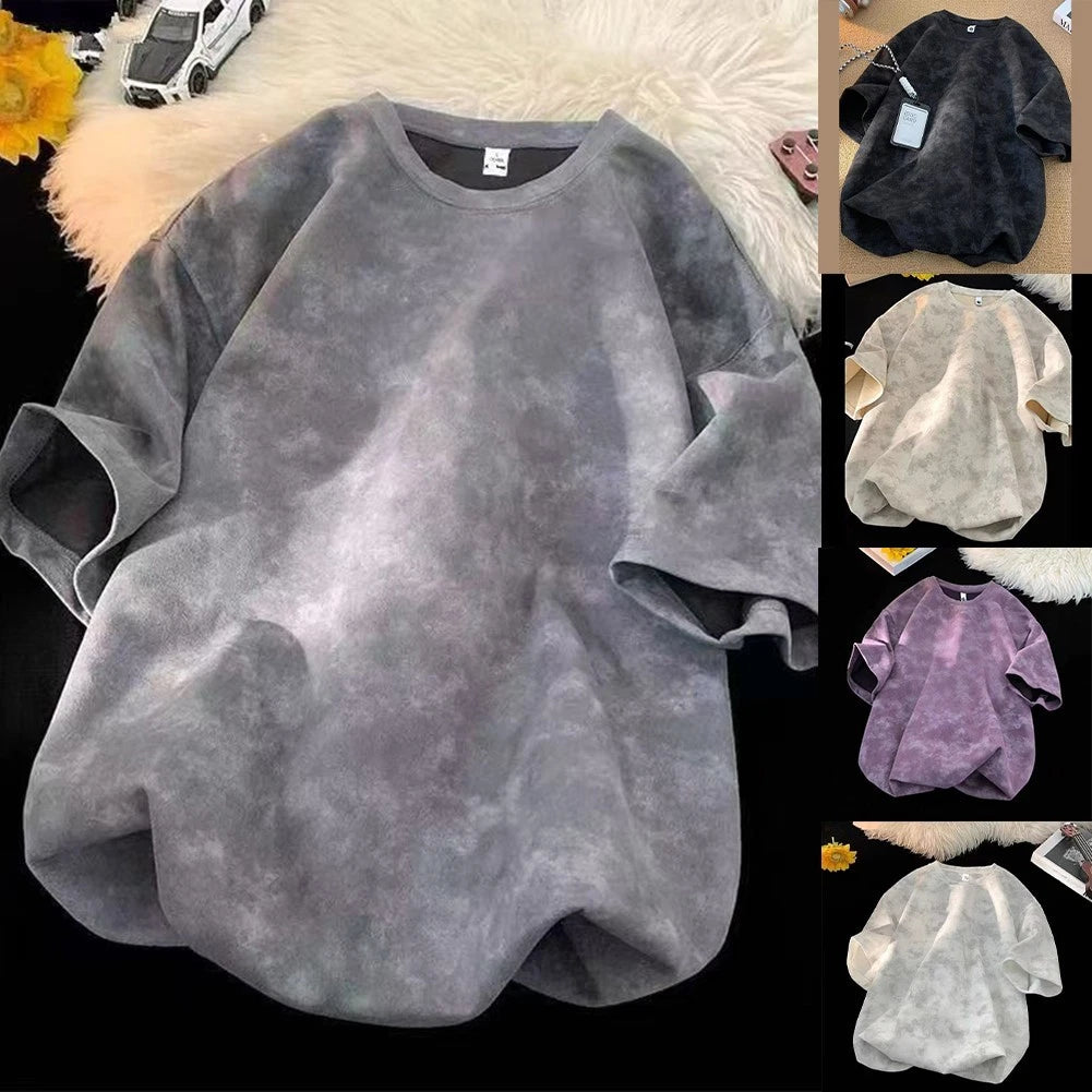 Men Tie Dye Tee Loose Fit Short Sleeve Casual Street Top for Urban Lifestyle