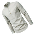 Men Dress Shirt Grey Slim Fit Stand Collar Pure Color Elegant Soft Men Henle TOU