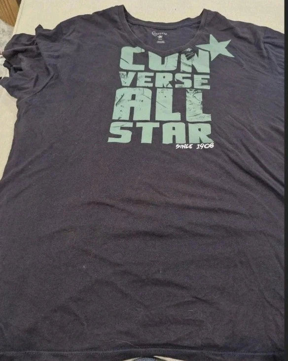 Converse Men's Black V-Neck Graphic Print Logo Short Sleeve T-Shirt XXL