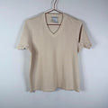 Pierre Cardin Medium Beige V-Neck Waffle Knit Short Sleeve T-Shirt Vtg Unisex