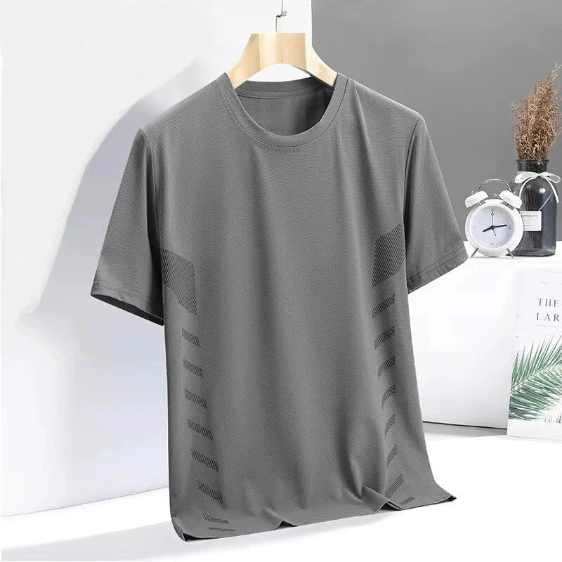 Mens Quick Drying Short Sleeve T-shirt Ice Silk Summer Training Running Tops Tee