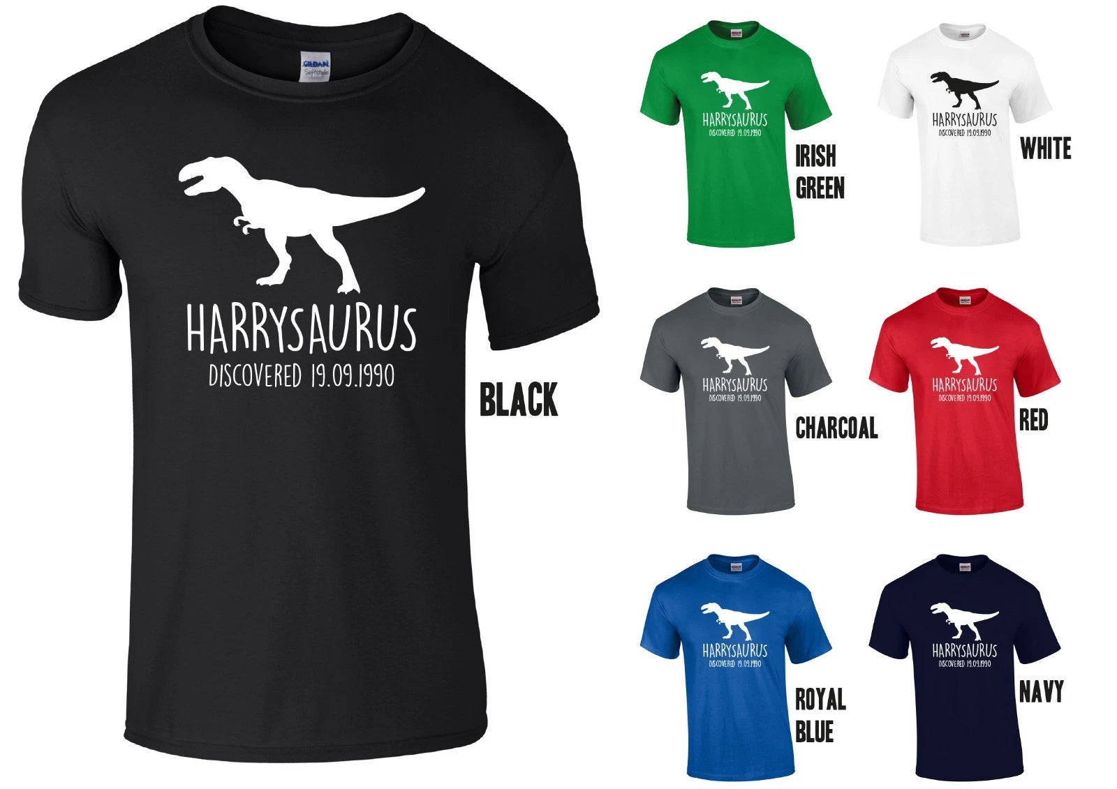 Adults Personalised T-Rex T-Shirt - Any Name/Date Dinosaur Birthday Gift
