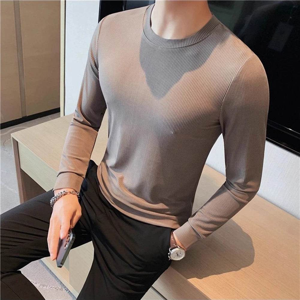 Holiday Outfit Mens Long Sleeve Tee Round Neck Long Sleeve Bottoming Shirt