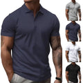 Casual Men's Short Sleeve T-Shirt Turn Down Collar Button Front Slim Fit