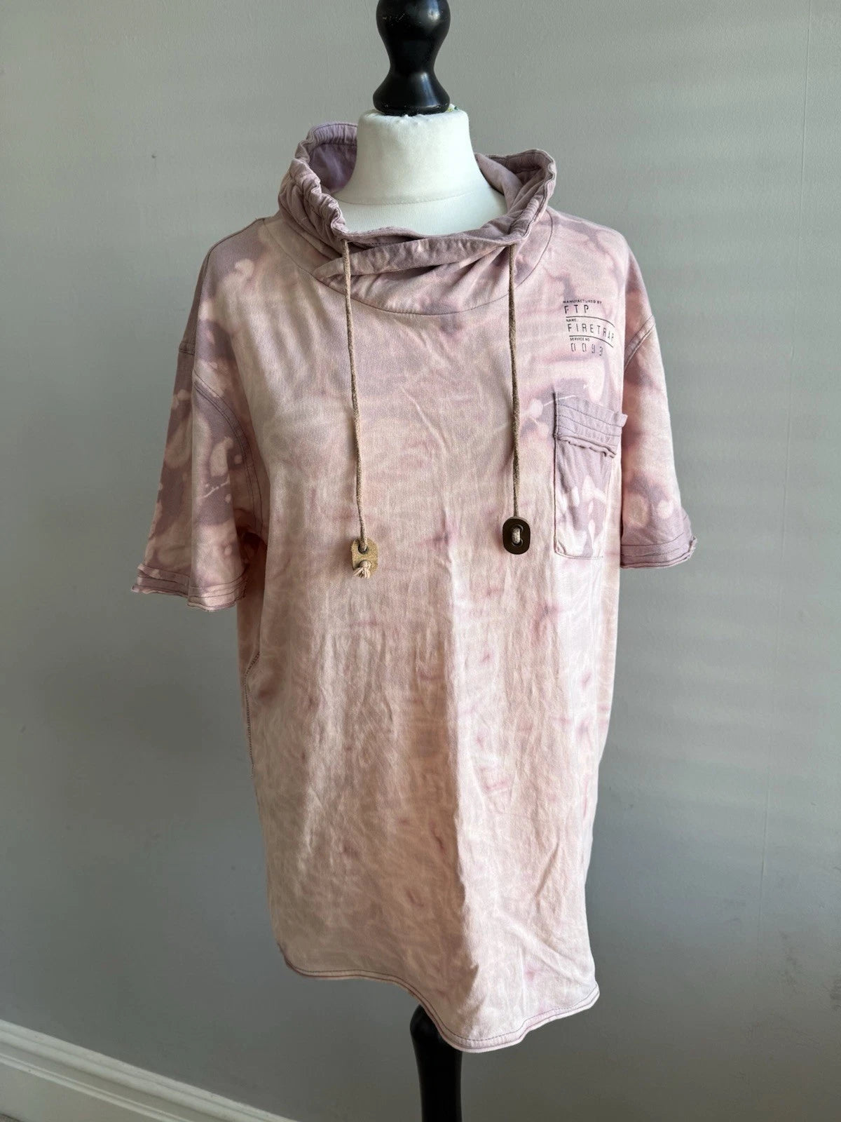 Firetrap L Reworked Reverse Dye T Shirt Y2K 00s Grunge Distressed Streetwear Top