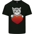 A Cute Cat With a Heart Love Valentines Day Mens Cotton T-Shirt Tee Top
