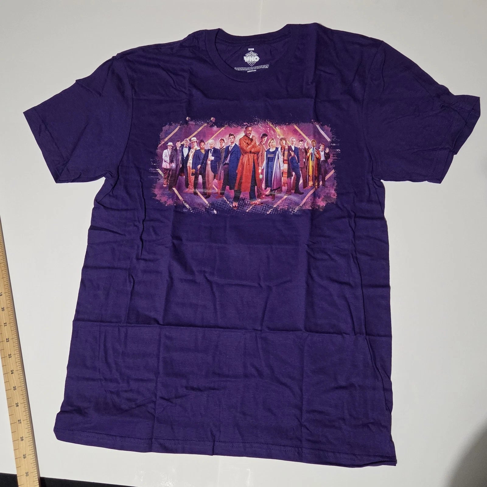 Offical Doctor Who: 1-15 Regeneration Print Unisex T-Shirt Purple, Size M, New