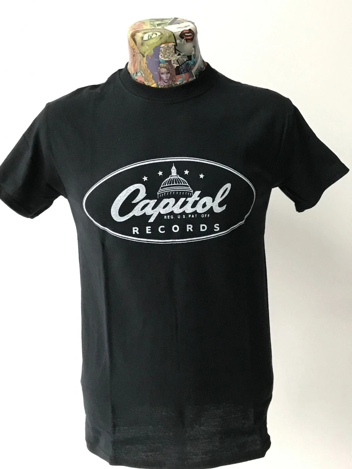 CAPITOL RECORDS SCREEN PRINTED BLACK T SHIRT  ROCKABILLY 50'S 60'S FREEPOST