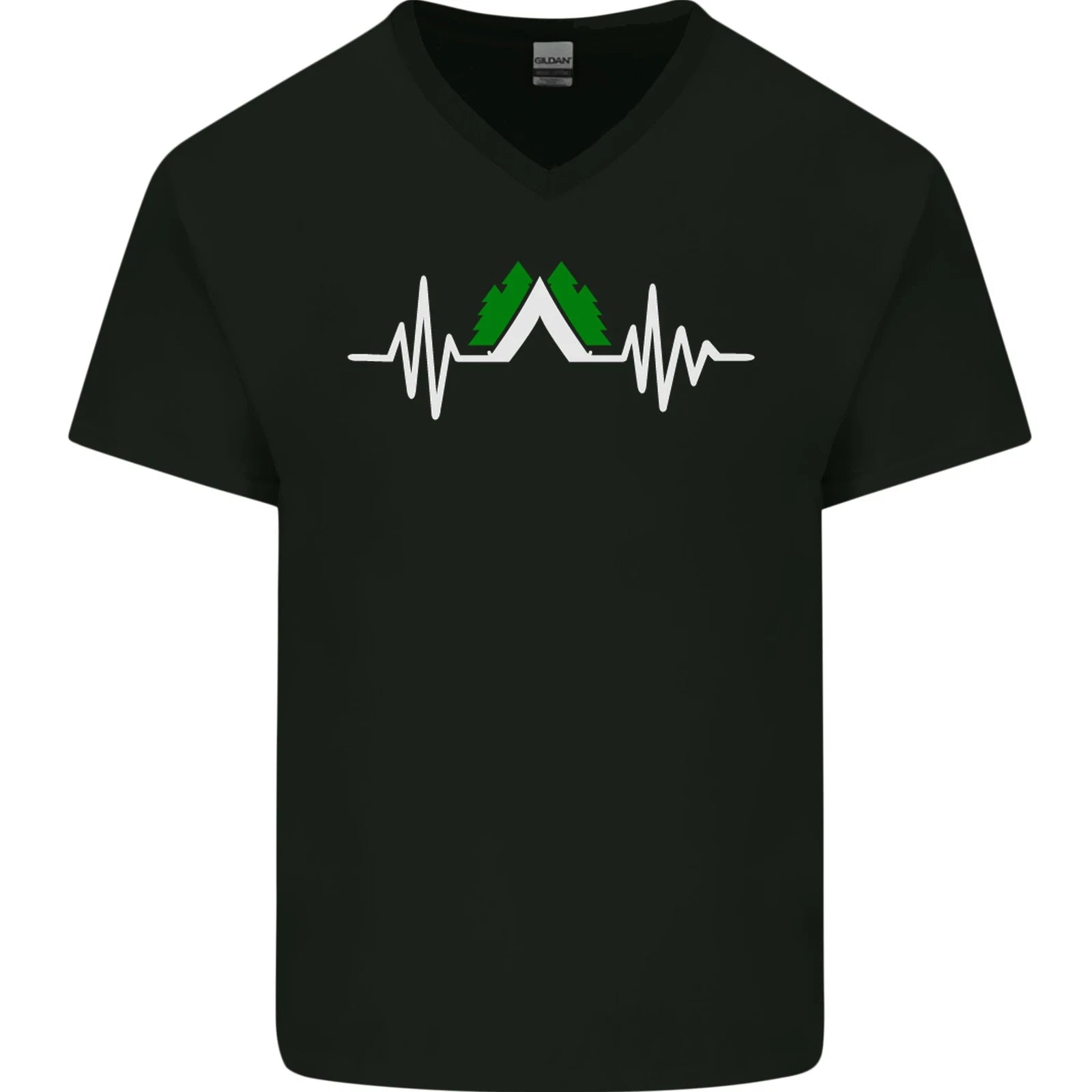 Pulse Camping Camper Camp Festival ECG Mens V-Neck Cotton T-Shirt