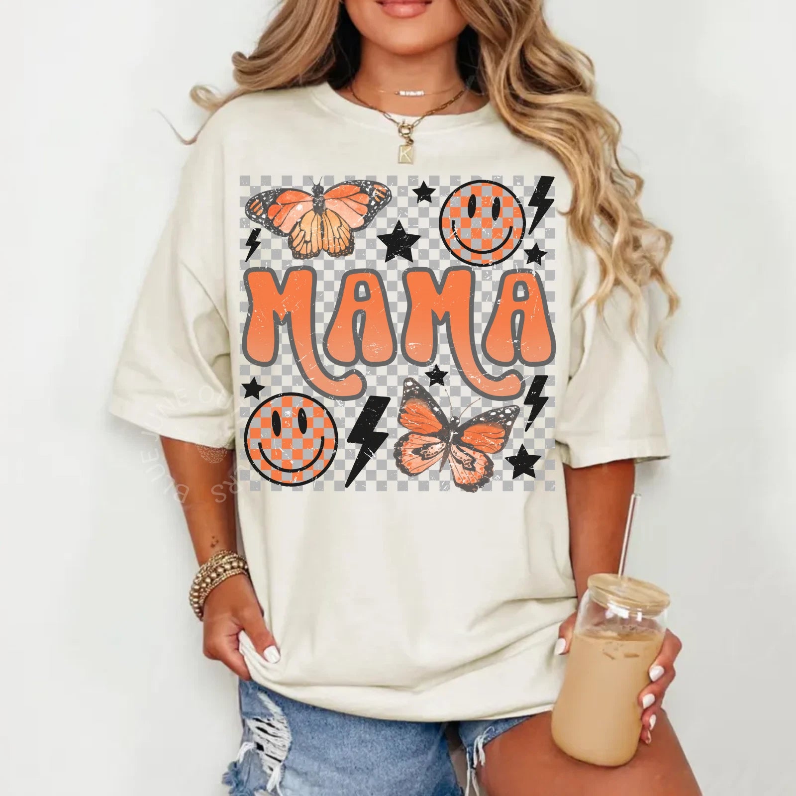 Retro Mama Shirt | Comfort Colors® Butterfly Smile Graphic Tee | Unisex SM-4XL