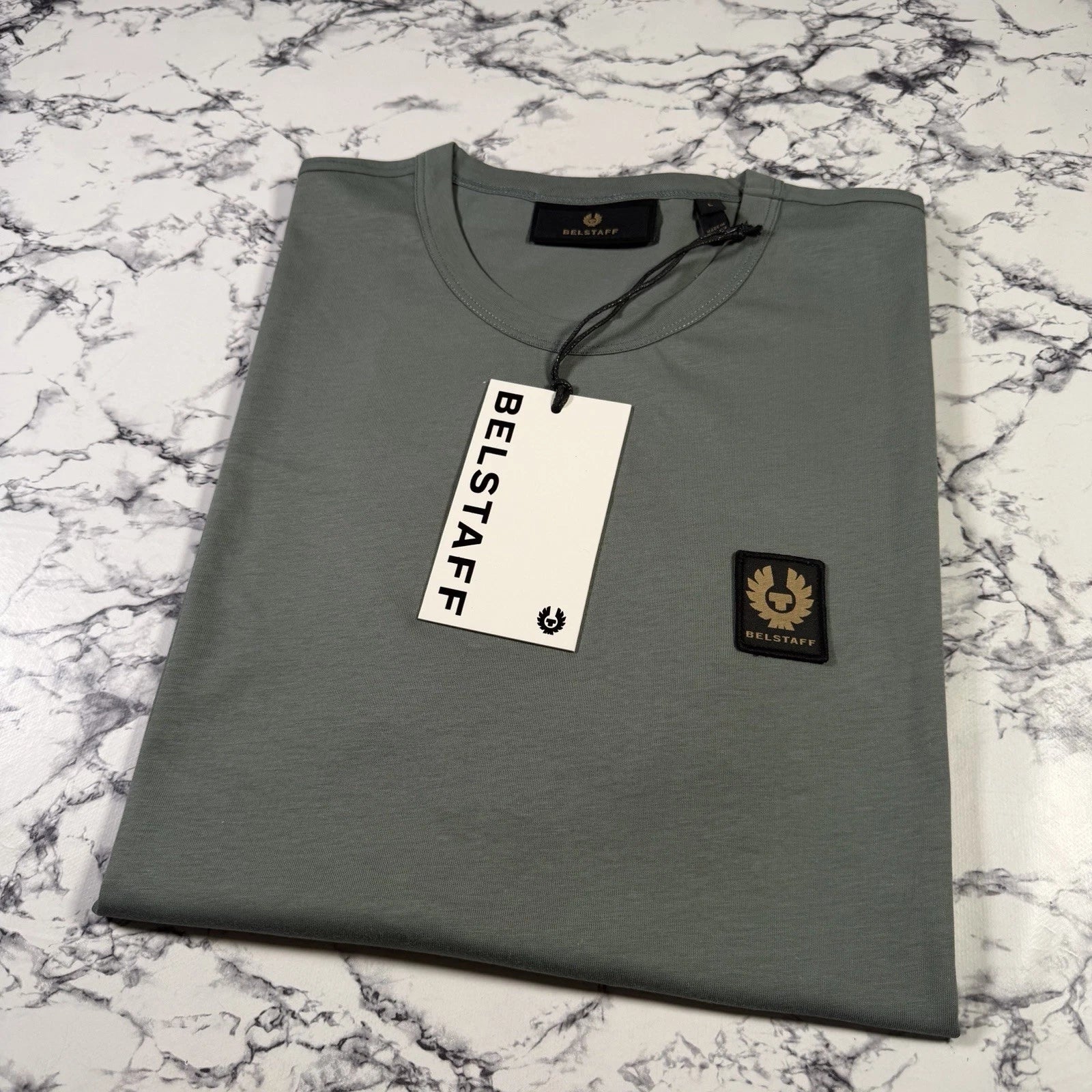 BELSTAFF Mens Mineral Green Phoenix Logo T Shirt SIZE LARGE BNWT Authentic