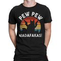 Humorous Cat with Guns T-Shirt Edgy Graphic Design for Adults Retro Sunset #T455
