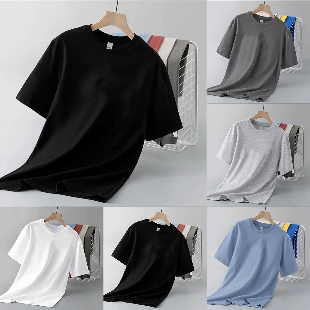 Slip Fit Men T Shirt Short Sleeve Round Neck Solid Color Casual Top Summer Use