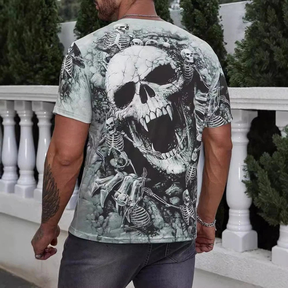 Skull Print T Shirt for Men Loose Fit Breathable Polyester Casual Wear