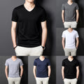 Short Sleeve Pullover Men V-neck T-shirt Regular Length T-shirts Tops Tees