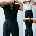 Zip V-Neck Short Sleeve T-Shirt for Men Stretch Fabric Fitness Training Sports