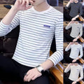 Men's Round Neck Long Sleeve Stripe T-Shirt Korean Casual Style Slim Fit Design