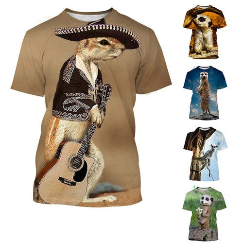 3D womens/mens Short Sleeve T-Shirt Casual Tops Tee Animal Meerka Streetwear