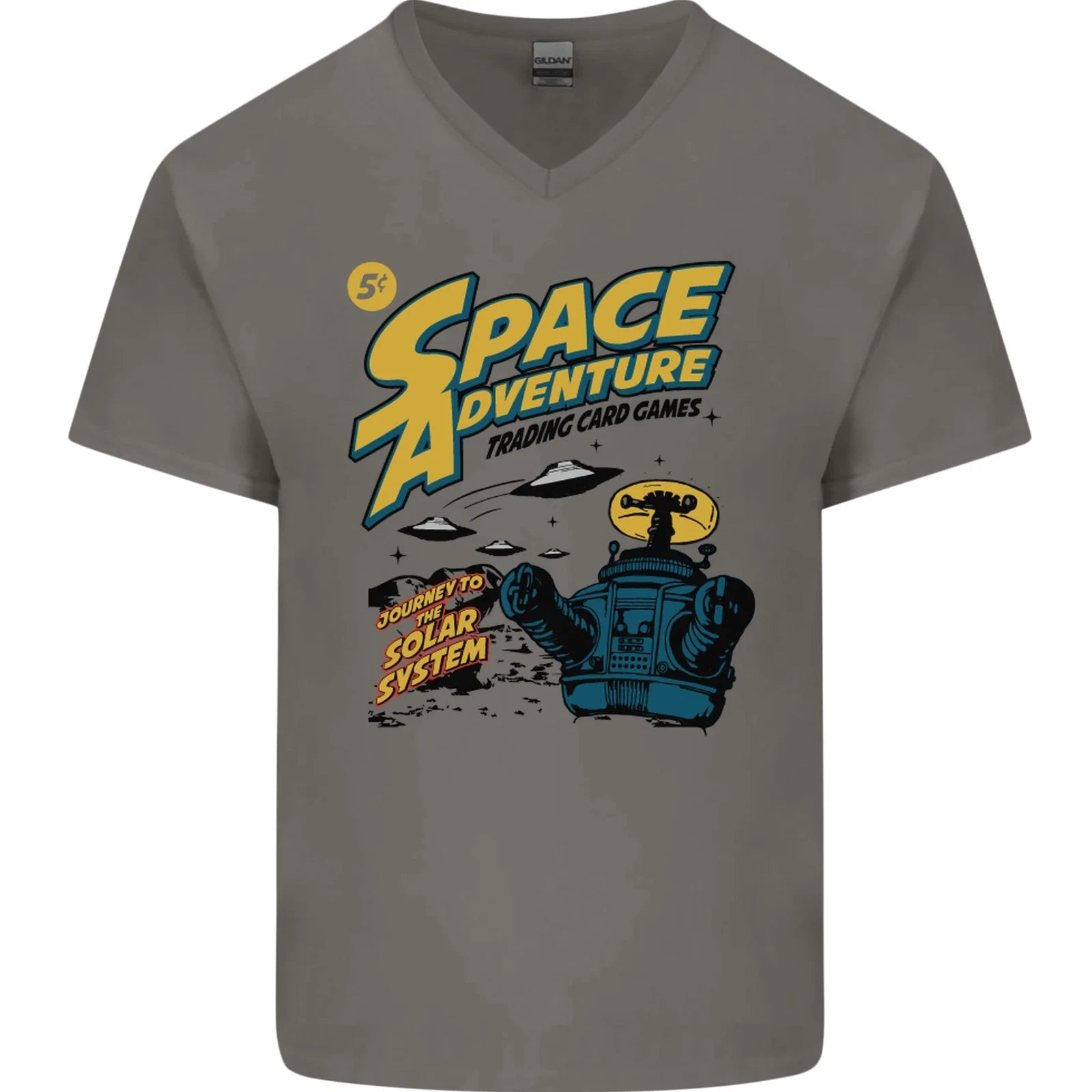 Space Adventure Astronaut Mens V-Neck Cotton T-Shirt