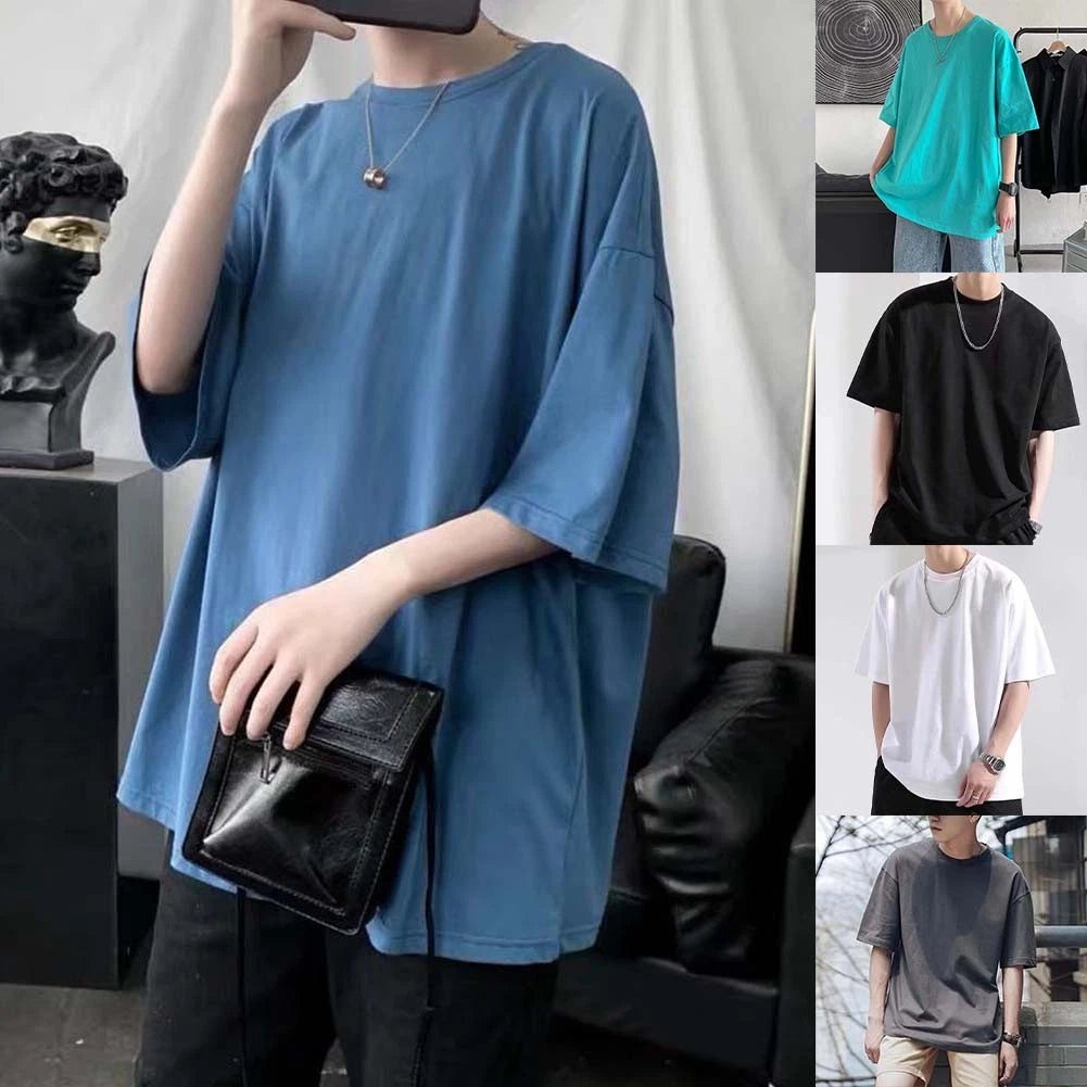 Round Neckline Men's Oversized Tee Casual Short Sleeve Breathable Fabric