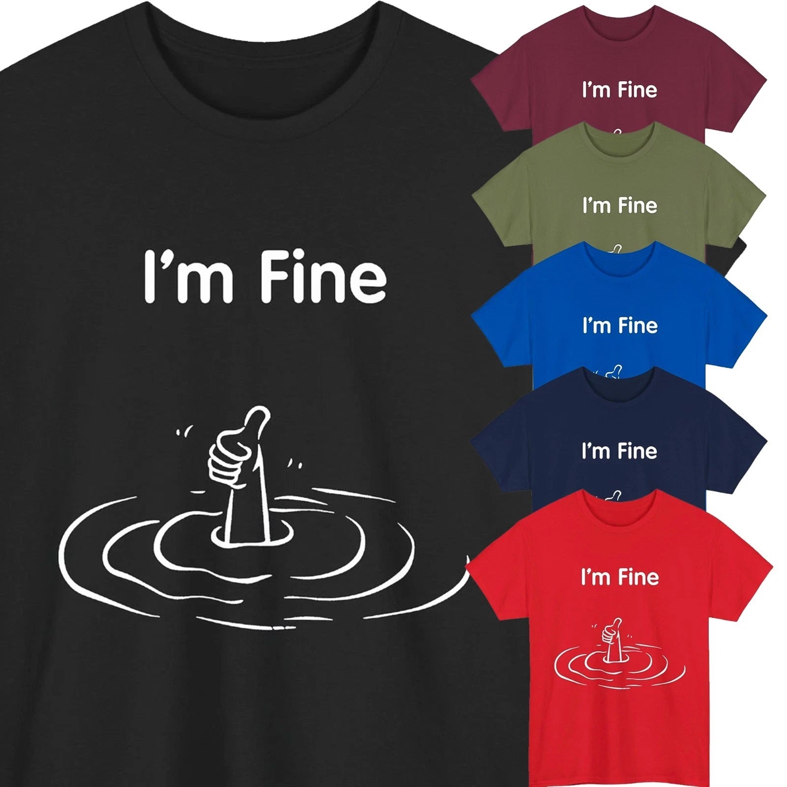 Funny Thumbs Up I'm Fine Men's T-Shirt Sarcastic Graphic Meme Mental Health Tee