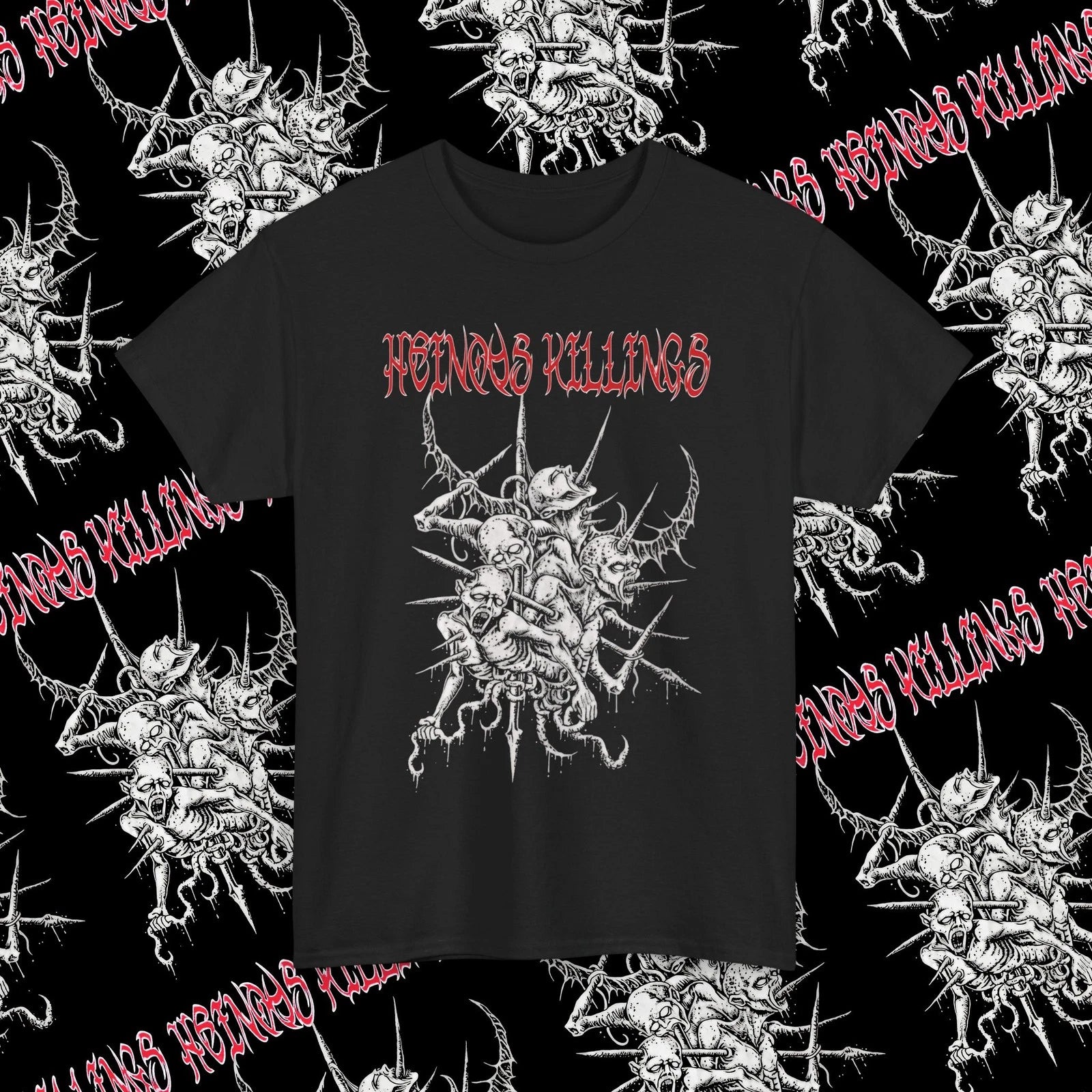 Heinous Killings “Nailed Cranium” Brutal Death Metal Band Vintage Print T-Shirt