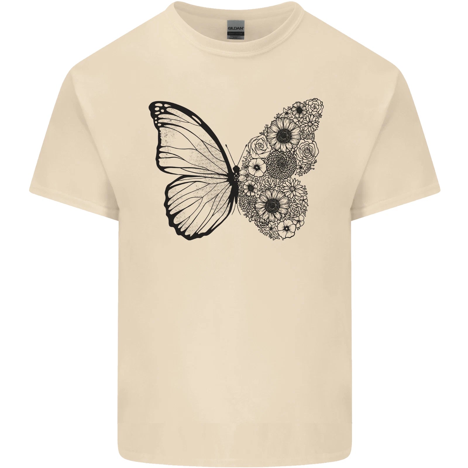 Butterfly Flower Art Mens Cotton T-Shirt Tee Top