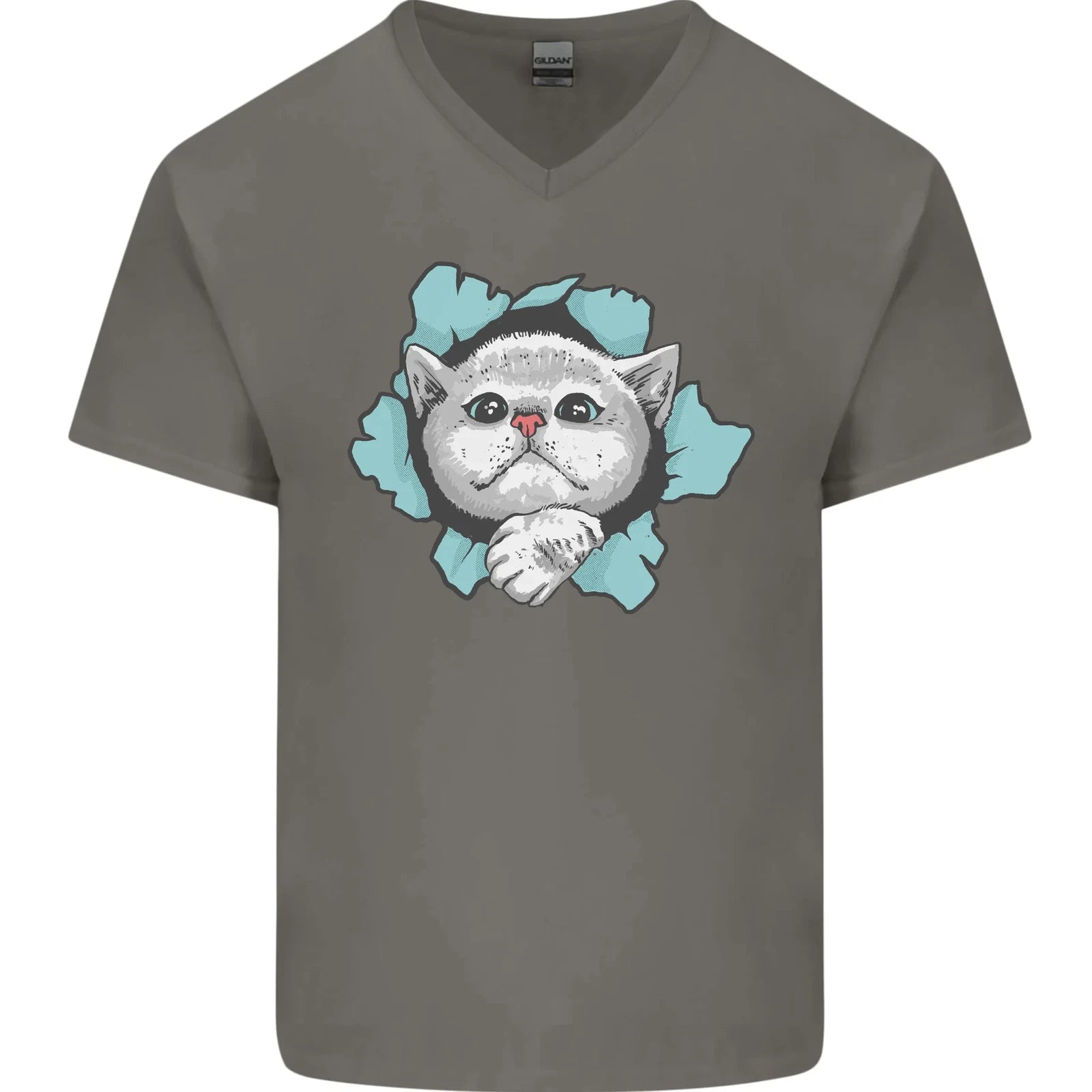 Cat Hole Mens V-Neck Cotton T-Shirt