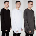 New Men's Street Hip-Hop Extended Loose Casual Long Sleeve T-Shirt with Holes