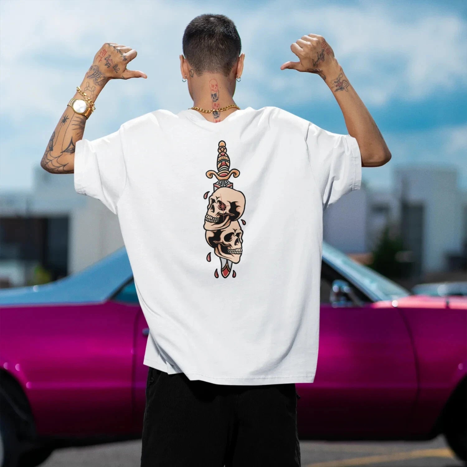 Oversized Crew Neck Streetwear Tee for Men – Trendy Back Design