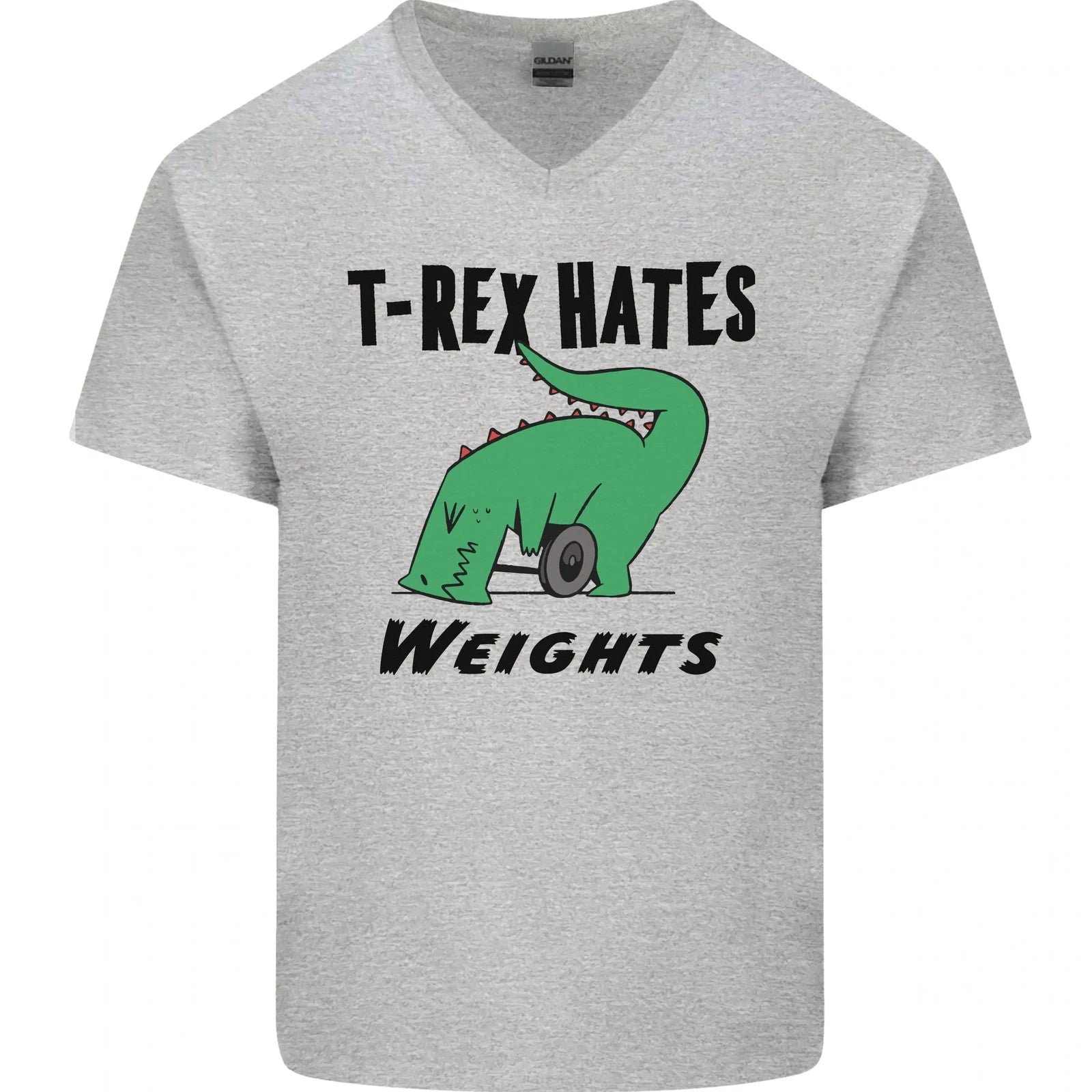 T-Rex Hates Weights Funny Gym Workout Mens V-Neck Cotton T-Shirt