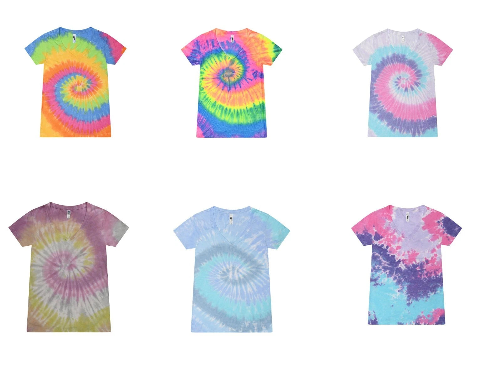 Tie Dye V-Neck T-Shirts Multi-Color  Adult Short Sleeve  Cotton Colortone