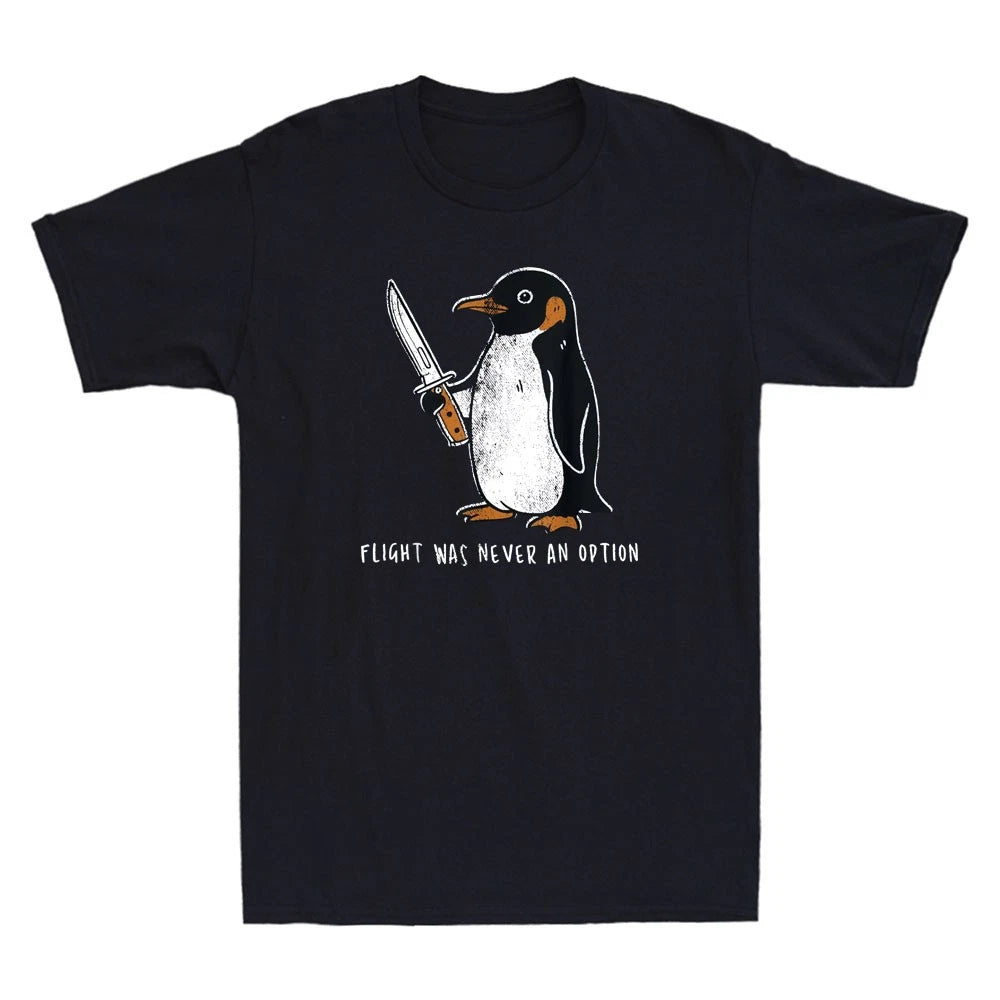 Flight Was Never An Option Sarcastic Penguin With Knife Vintage Men's T-Shirt